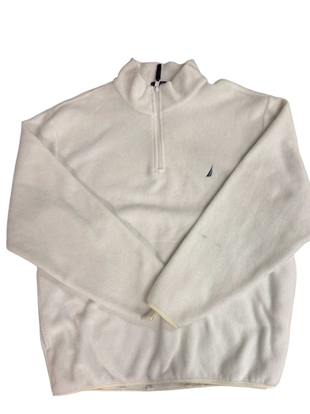 NAUTICA MENS WHITE FLEECE QUARTER-ZIP PULLOVER PULLOVER SWEATSHIRT W/LOGO LARGE